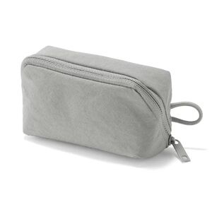 Muji Wrinkle Nylon Wide Opening Pouch S Gray Make up Case  11x6x3.5cm Japan New